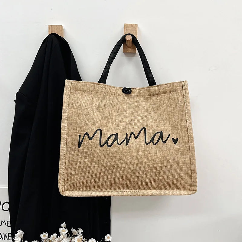 Casual Linen Women's Large Handbags Fashion Letter Ladies Travel Shoulder Bag Simple Female Summer Beach Tote Bags