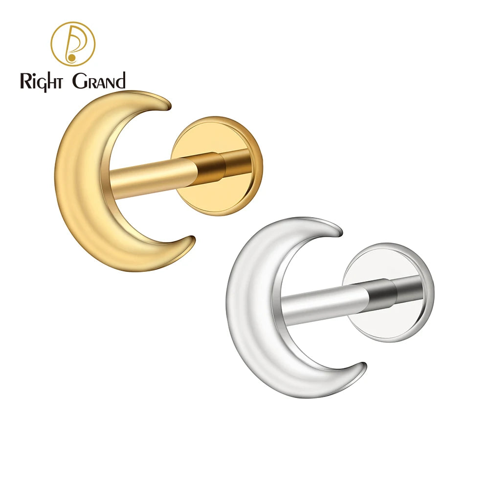 ASTM F136 Titanium Crescent Moon Cartilage Earring Dainty Helix Tragus Labret Screwback Stud Piercing Body Jewelry