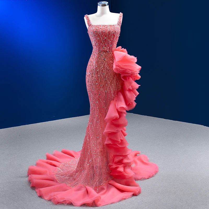 Jancember 222154 Asymmetric Square Collar Sequins Beaded Mermaid Evening Party Dresses