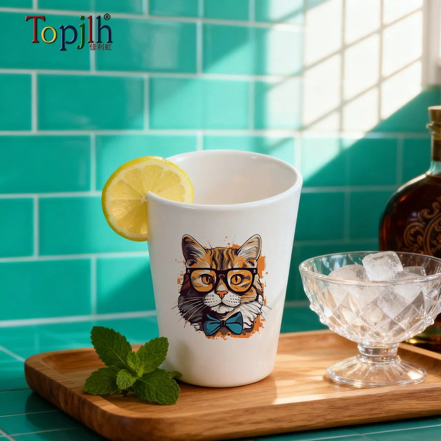 Topjlh Custom Sublimation 1.5oz Ceramic Shot Glass Full-Color Logo Printing for Bar Party Promotional Gifts Wholesale