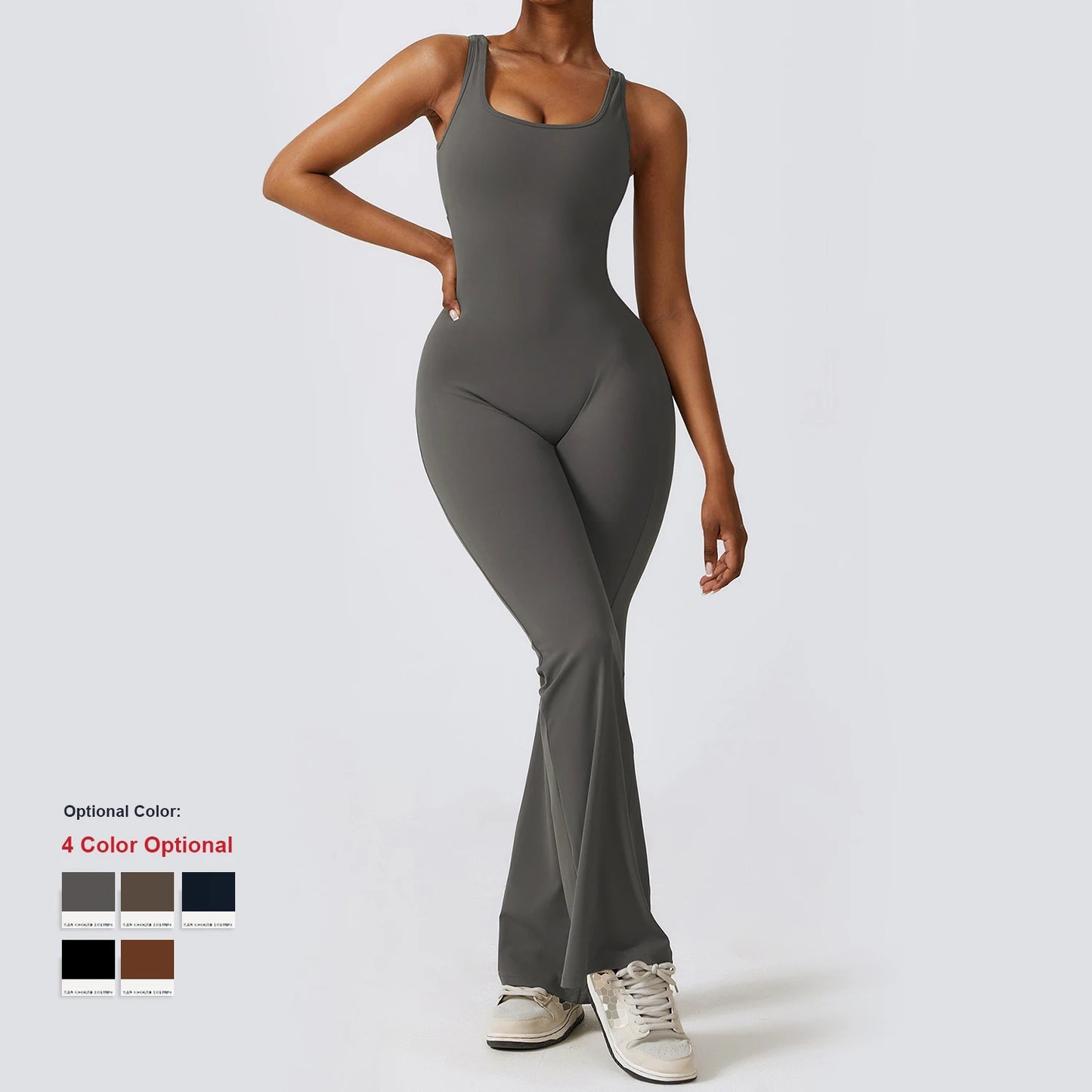 CLT8260 Women's Yoga Bodysuit With Loose Leg One Piece Tummy Control Jumpsuit With Back Hole Rompers Sports Workout Playsuits