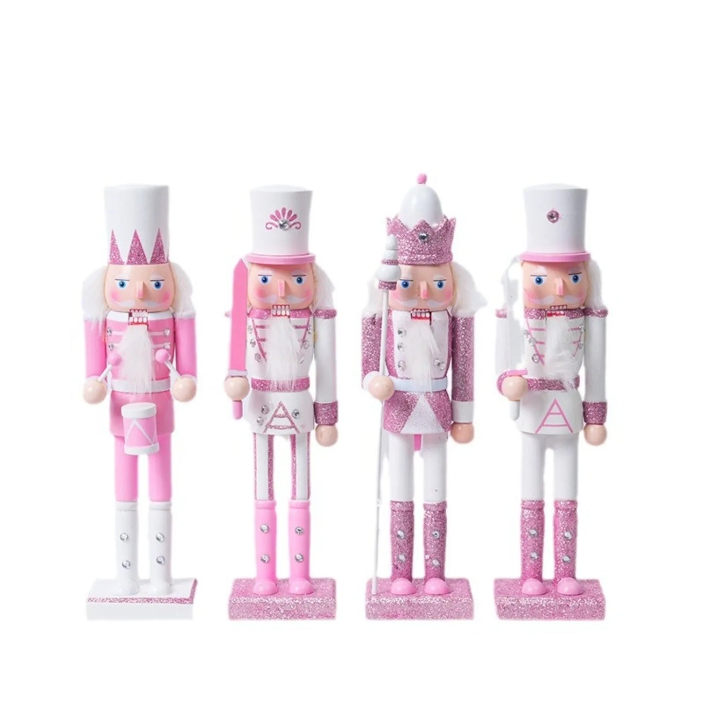 Pink Christmas Nutcracker Figure Decorations Wooden Nutcracker Soldier Figure Decor 12 Inch Festive Party Gift for Home Decor