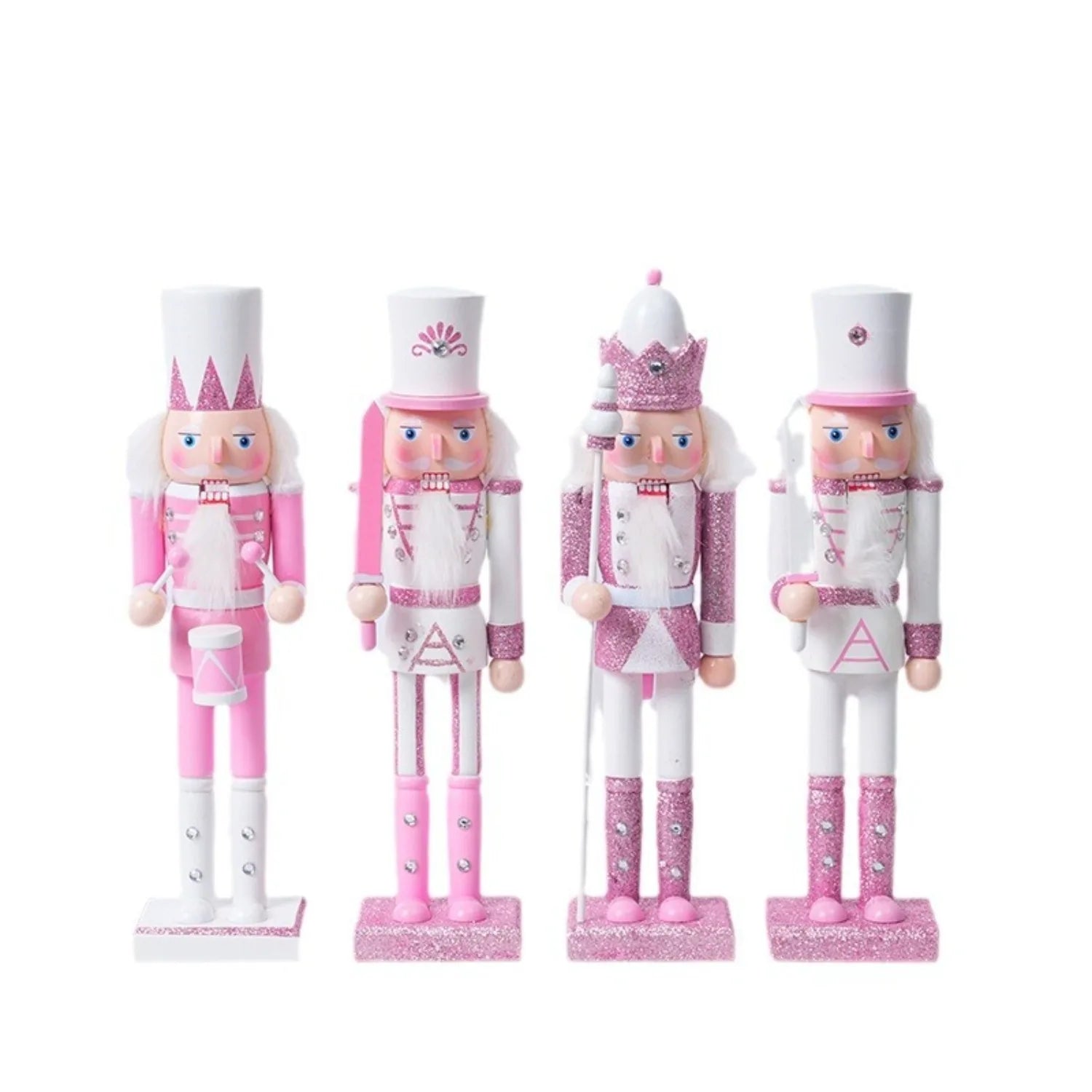Pink Christmas Nutcracker Figure Decorations Wooden Nutcracker Soldier Figure Decor 12 Inch Festive Party Gift for Home Decor