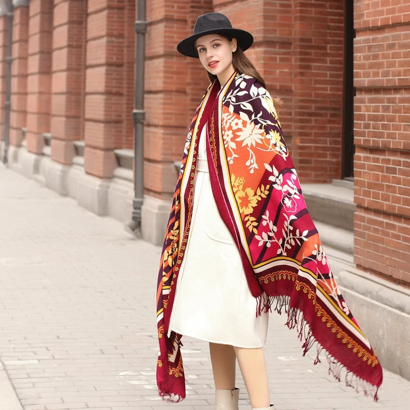 Wholesale Flower Design Large Size Wool Scarves Oversize Shawls  Soft Dupatta 100% Pure Wool Scarf Wraps for Women