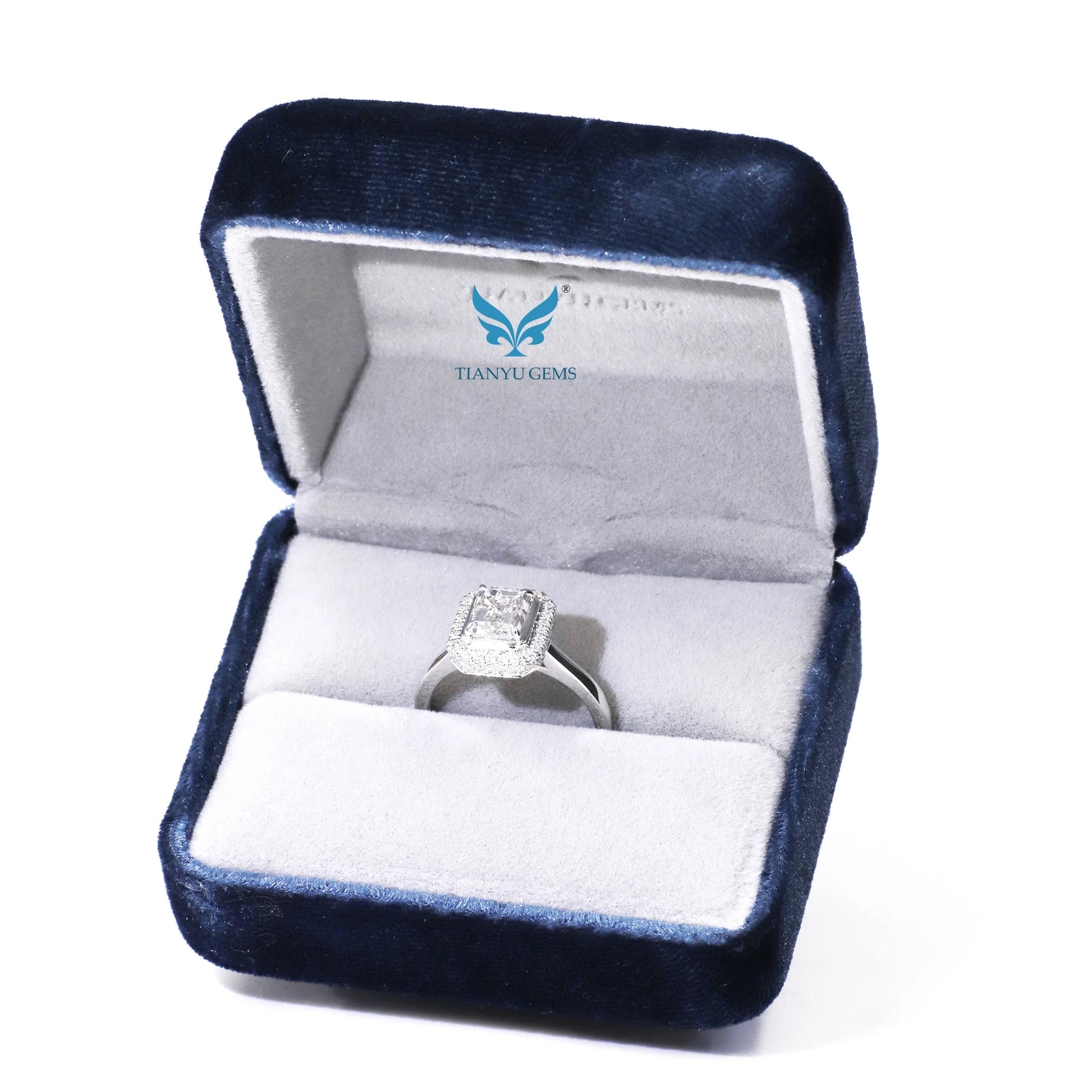 Tianyu Bridal 2CT Fine Jewelry Sterling Silver 925 Emerald Cut VVS Moissanite Engagement Gold 18K Plated Mossanite Wedding Ri