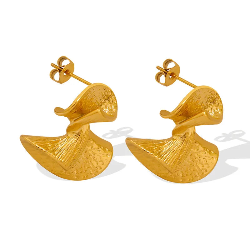 ERESI Wholesale Fan Stainless Steel Charm Earrings 2024 Women Creative Temperament Fashion 18K PVD Gold Plated Trends Jewelry