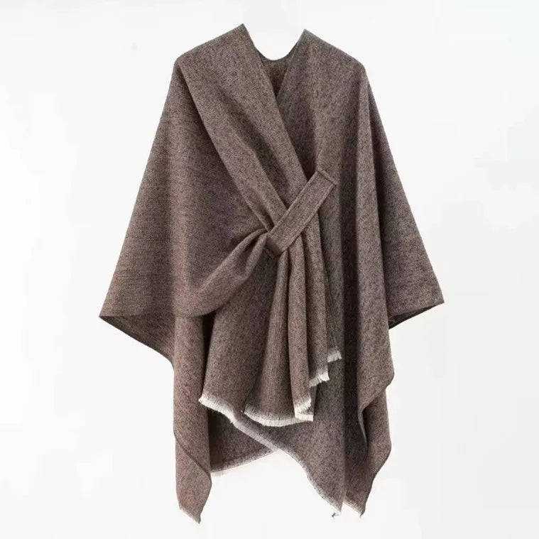 Autumn Poncho Cape Large Split Thermal Cloak Plain Shawl with Cashmere Feel Solid Color for Winter-Wholesale