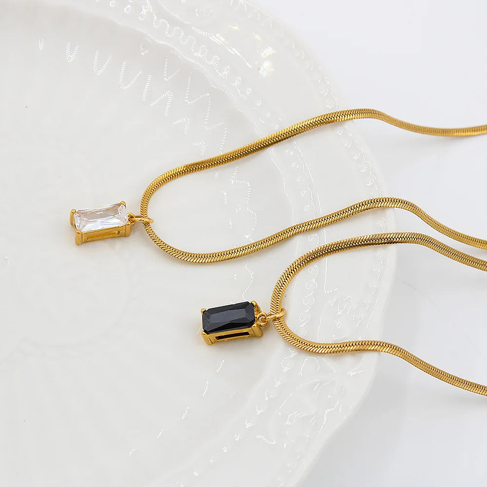 Fashion Colorful square Zircon Pendant Necklace 18K Gold Plated Stainless Steel Snake Bone Necklace Jewelry for Women