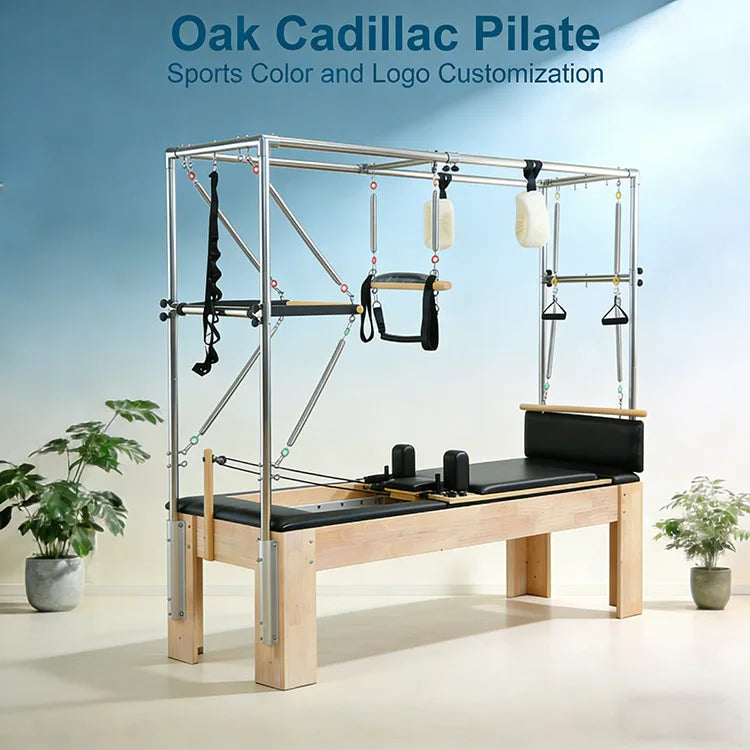 Home Gym Pilates Reformer Maple Oak Wood Cadillac Adjustable Health Durable Portable Pilates Studio Body Training Equipment