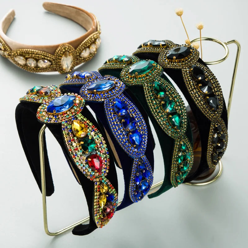 Grace Lady Baroque Shaped Exaggerated Wide Edge Rhinestone Pearl Headband Fashionable Hair Accessories