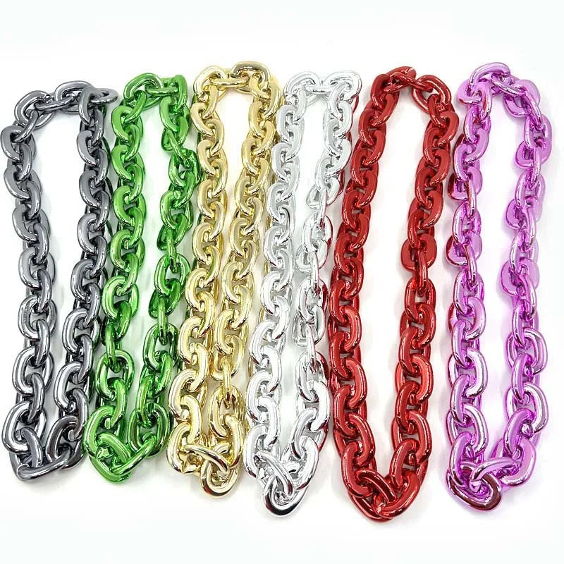 Team Necklace Wholesale UV Electroplated Acrylic Link Chain DIY Hip Hop Style Necklace Large Colored Hard Plastic Chain