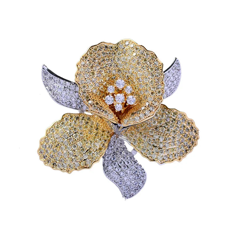 Luxurious Grand Micro Insert Zircon Corsage Orchids High-grade Flowers Brooch Accessorized With Coat Dress Pin Women