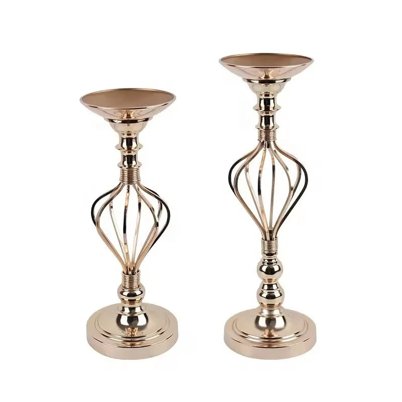 Gold Metal Table Centerpieces for Flower Candle Wedding Decoration Metal Tall Flower Stand For Party Road Led