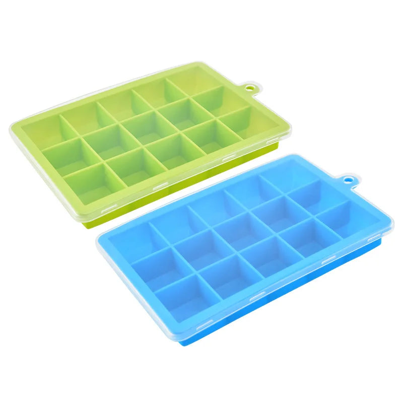 15-Hole BPA-Free Silicone Ice Cube Tray Mold with Lid Easy Press Tray for Freezing Sustainable and Stocked