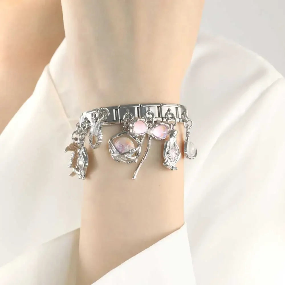 Hapiship Original Daisy Bowknot Planet Butterfly Moon CZ Italian Charm Fit 9mm Bracelet Stainless Steel Jewelry Making DJ800
