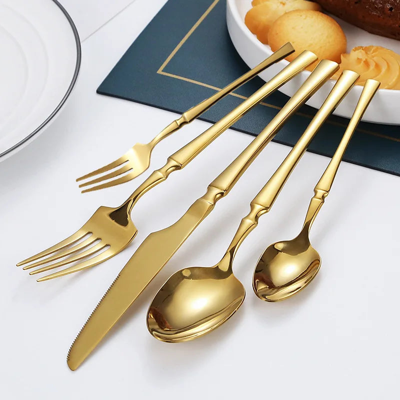 Hot Selling 30Pcs Stainless Steel Gold Flatware Set Knife Fork Spoon Silverware Wedding Flatware Set