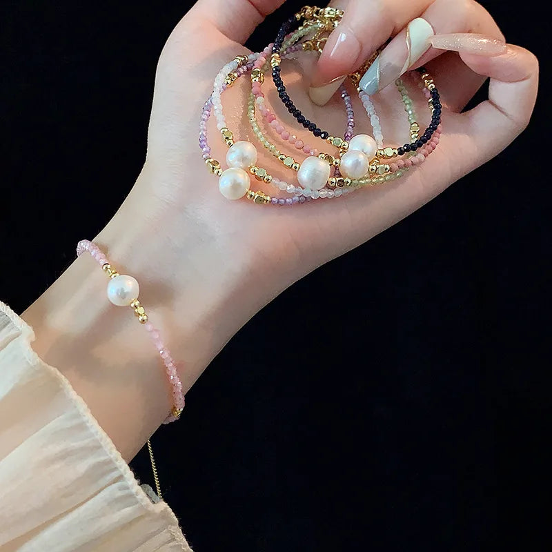Wholesale Colorful Fashion Jewelry Stone Beaded Bracelets Adjustable Pearl Bracelets for Girls