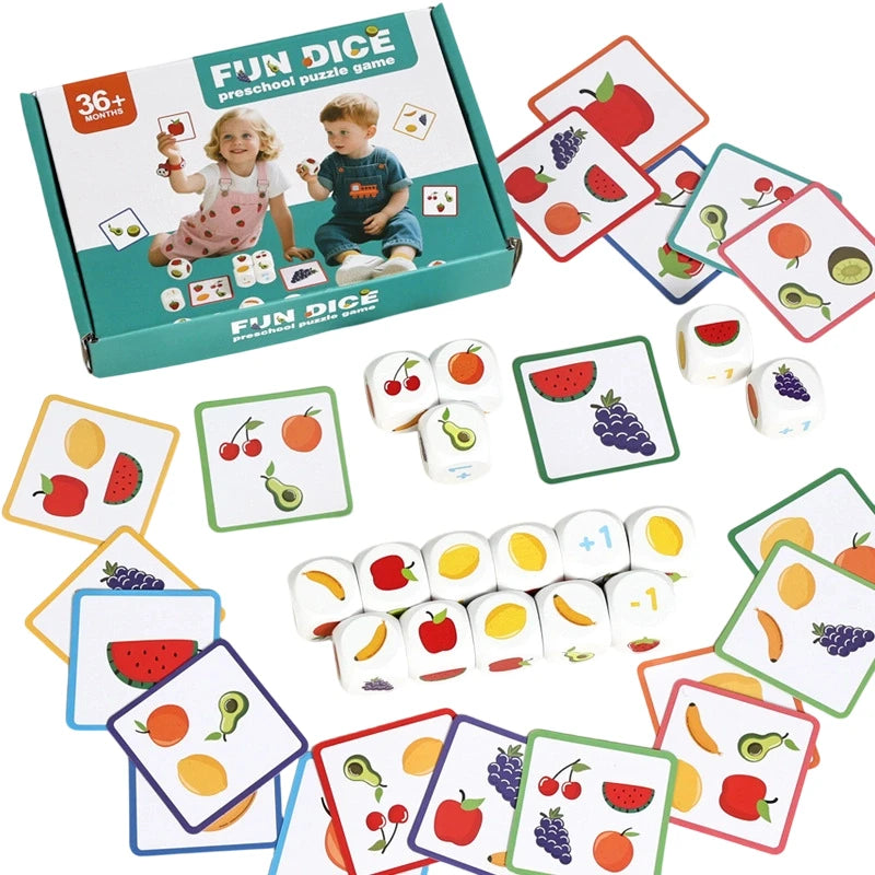 Children's Early Education Fruit Dice Battle Game Cognitive Memory Cards Wooden Tabletop Sorting Educational Toy Set for Kids