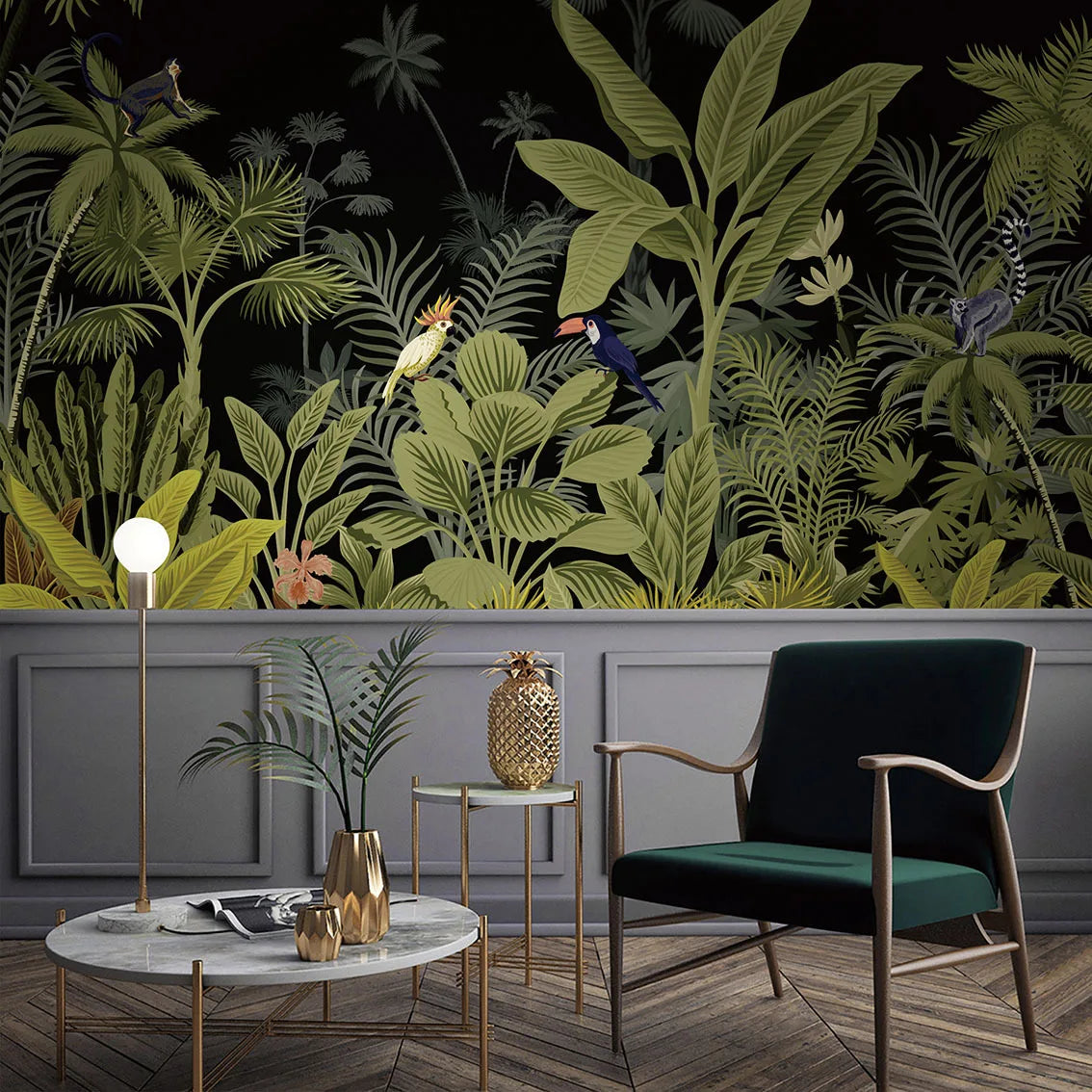 Nordic Retro Floral Wallpaper for Bedroom and Restaurant Tropical Rainforest Mural with Jungle Plant Bird Flower Wall Coverin