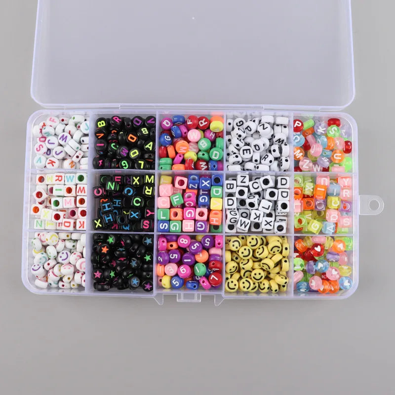 15 Grid Acrylic Letter Beads for Jewelry Bracelet Making DIY Kits Number Beads Set Learning Toys for Kids Early Educational