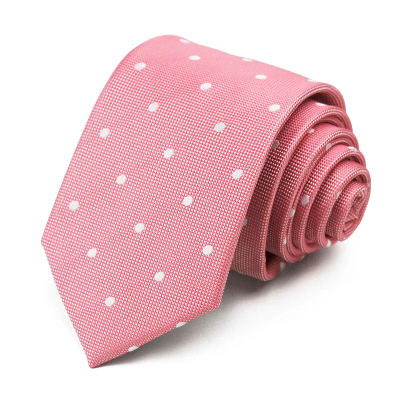 New Hot Pink Wedding Neck Tie Classic Polka Dot Woven Jacquard Neckties for Men
