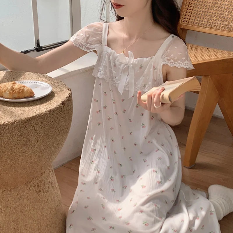 New Summer Printed Nightgown Cotton Fashion Babydoll Sleepwear Nighty Cute Women Nightdress Pijamas Mujer Pajamas Set