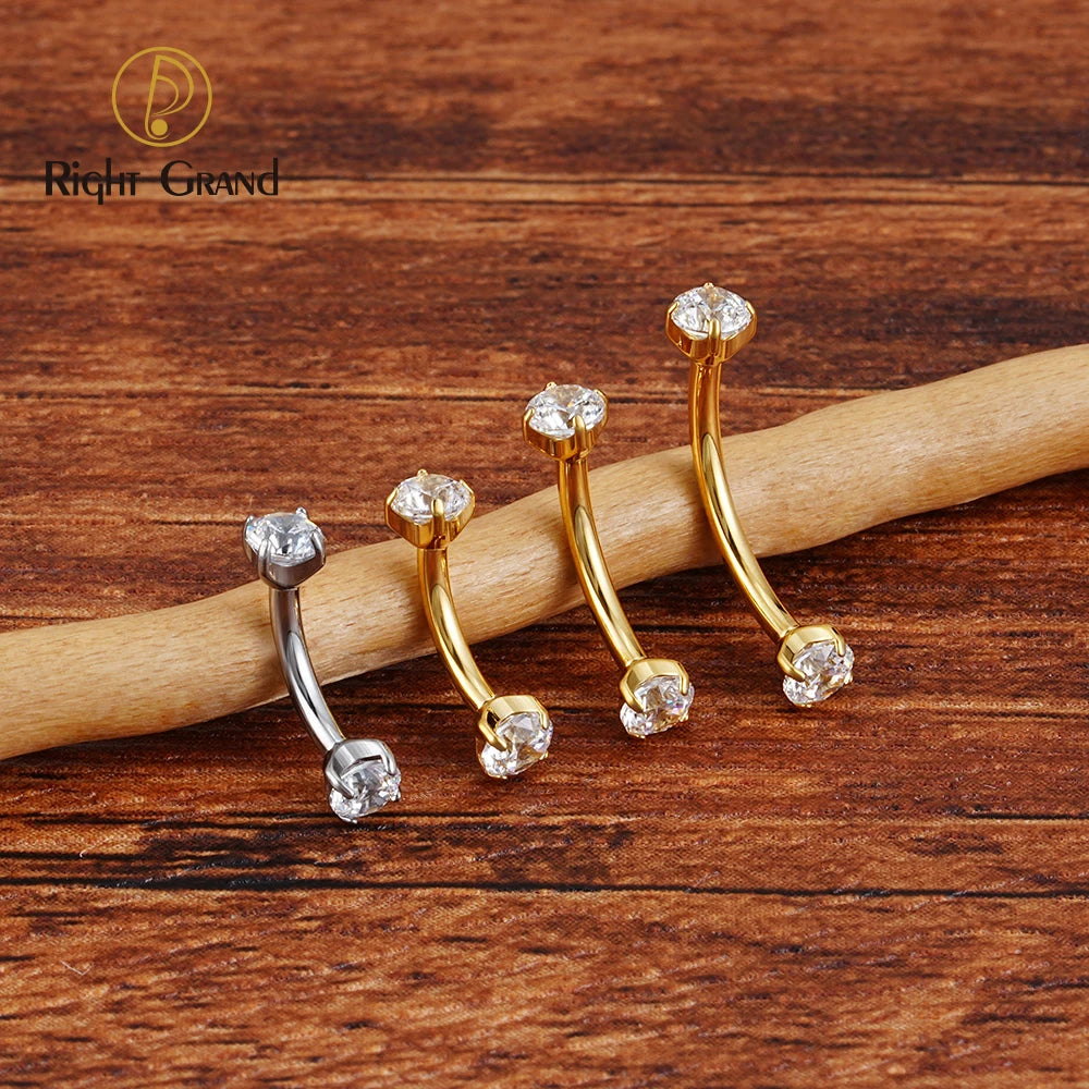 Right Grand ASTM F136 Titanium 16G CZ Cartilage Helix Daith Rook Earring Eyebrow Curved Barbell Labret Lip Piercing Body Jewe