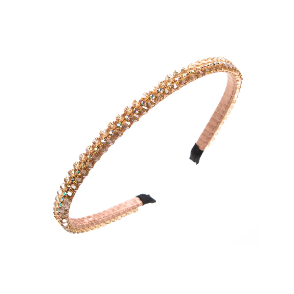 Fashion Slim Crystal Hairband Solid Color Rhinestone Glitter Thin Headband