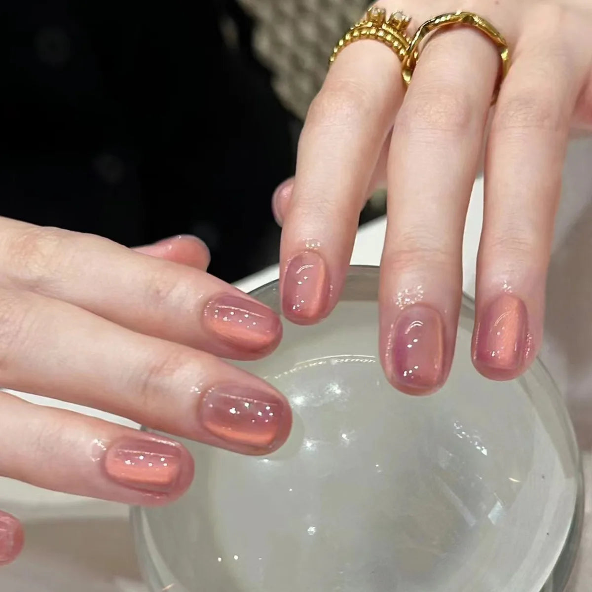 New French High-end Cat Eye Wearable Press-On Nails in Lavender Short Round Shape Candy Acrylic Artificial Fingernails 3093