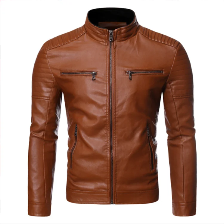Autumn and Winter New Men's European and American Casual Stand Collar Motorcycle Leather Jacket Coat