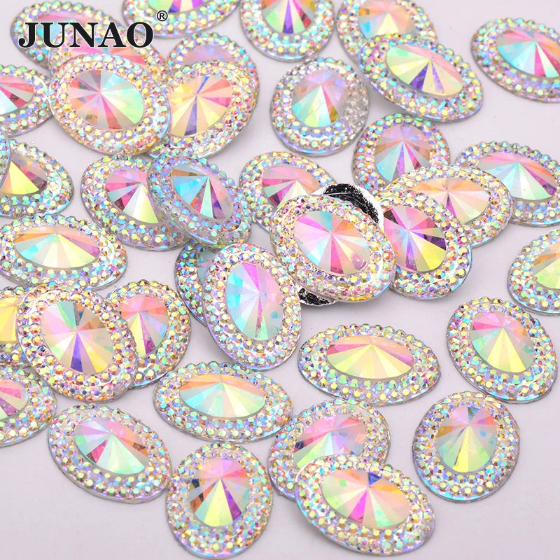 JUNAO 10*14mm 13*18mm 18*25mm Oval Resin Stones Resin Diamonds Flatback Wholesale Crafts Crystals for DIY