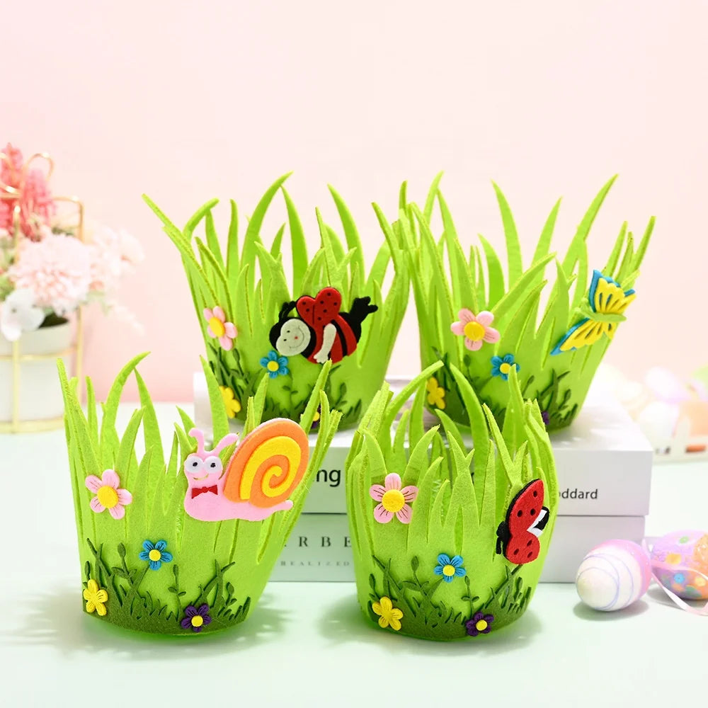 Cross-Border Manufacturer Supply Easter Party Decorations Non-Woven round Easter Basket