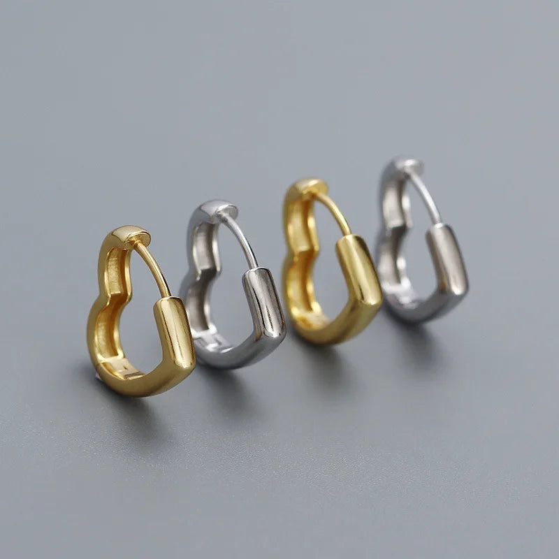 Pure 925 Sterling Silver Huggie Sample Cute Heart Hoop Earrings for Women Girls Fine Jewelry Gift YHE0608