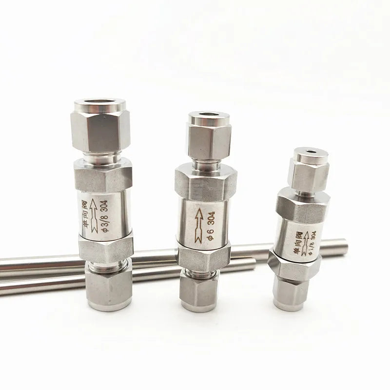 304 Stainless Steel One-Way Check Valve Double Ferrule Hexagonal Card Sleeve Available Sizes 6MM 8MM 10MM for Instrument Tube