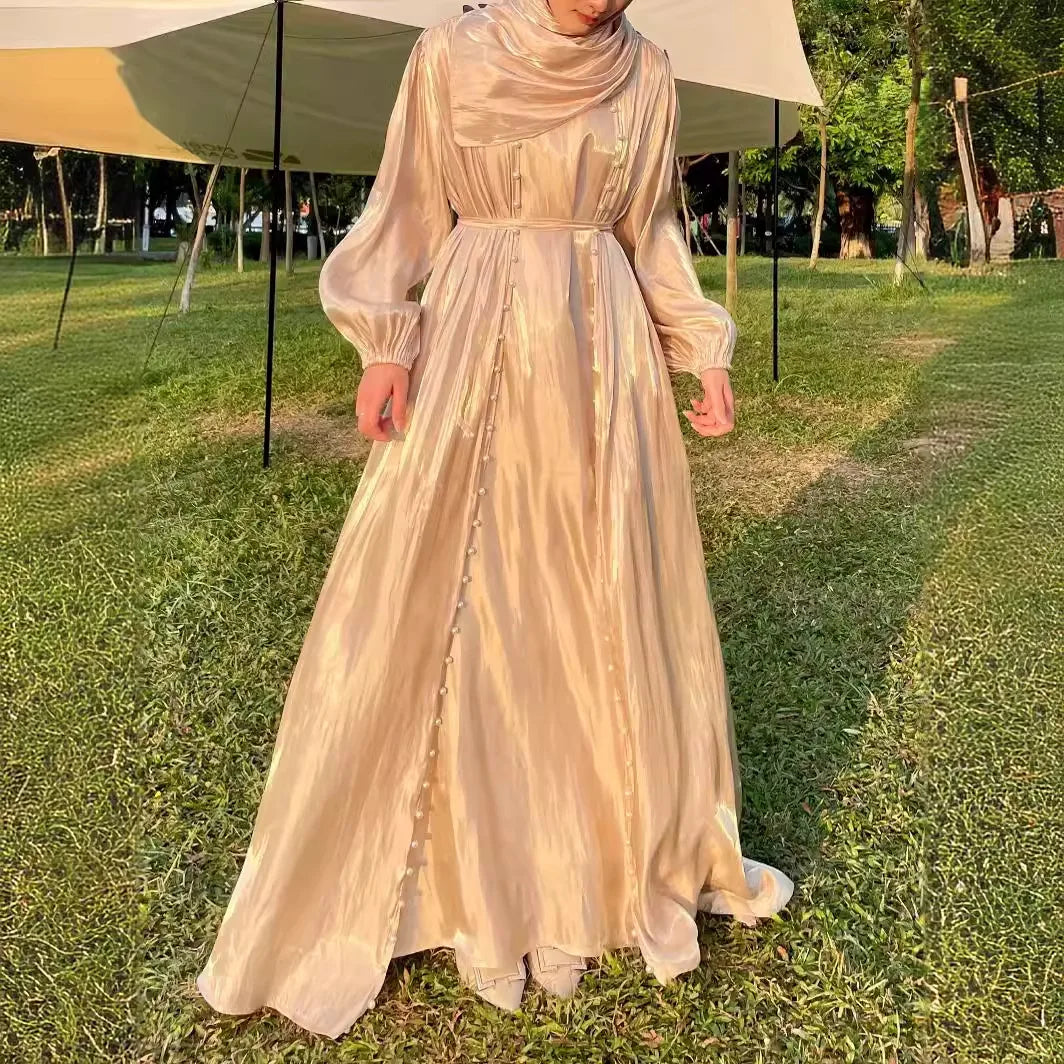 Modest 2 Piece Pearls Abaya Set Elegant Evening Dress Traditional Muslim Clothing