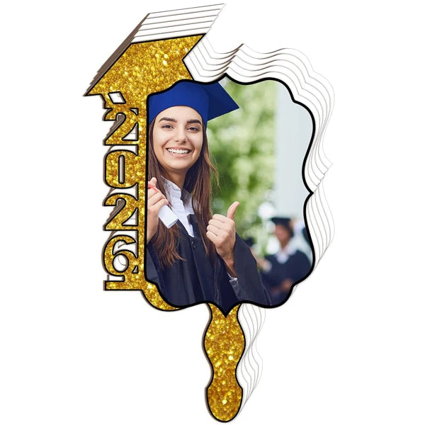 Customized Grad Hand Fan Sublimation Blank Wood Paddle Photo Frame for DIY Graduation Grad Ceremony Senior Party