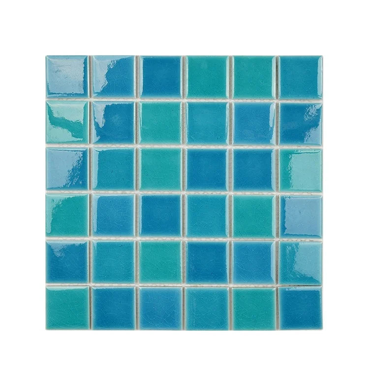 Wholesale Modern Porcelain Ice Crackle Mosaic Tile 300x300 Glazed Aqua Blue Ceramic Swimming Pool Tiles for Hotel Use