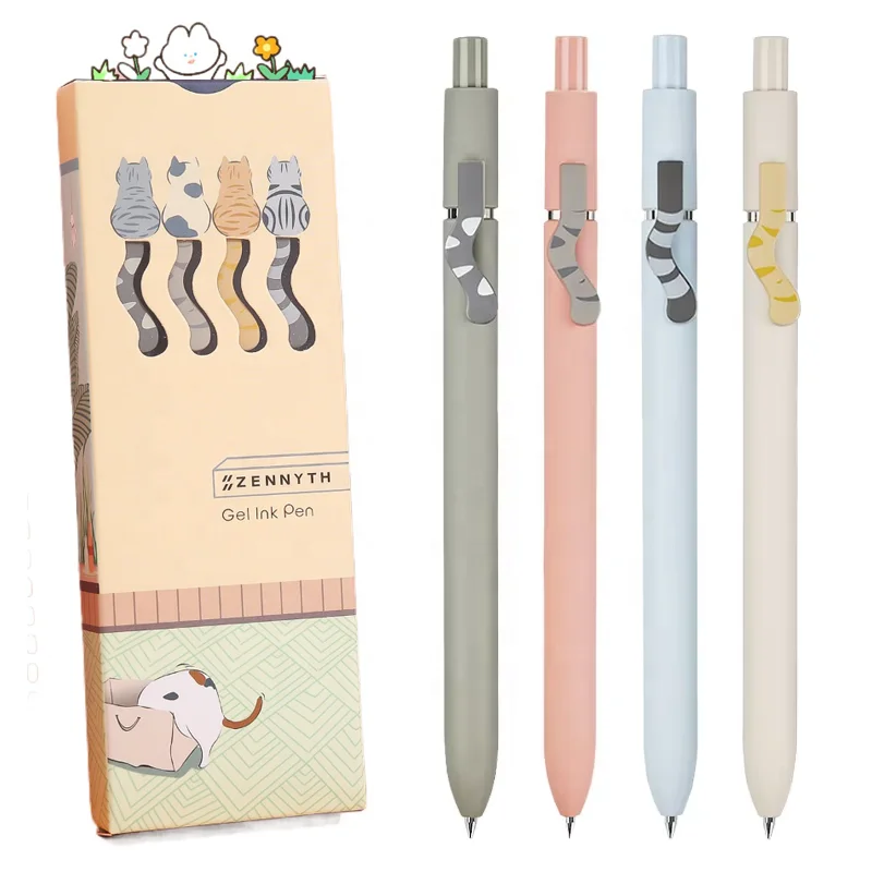 Creative Cute Cat Tail Gel Pen Morandi Cartoon Student Gel Pens Set with Black 0.5mm Ball Stationery Supplies