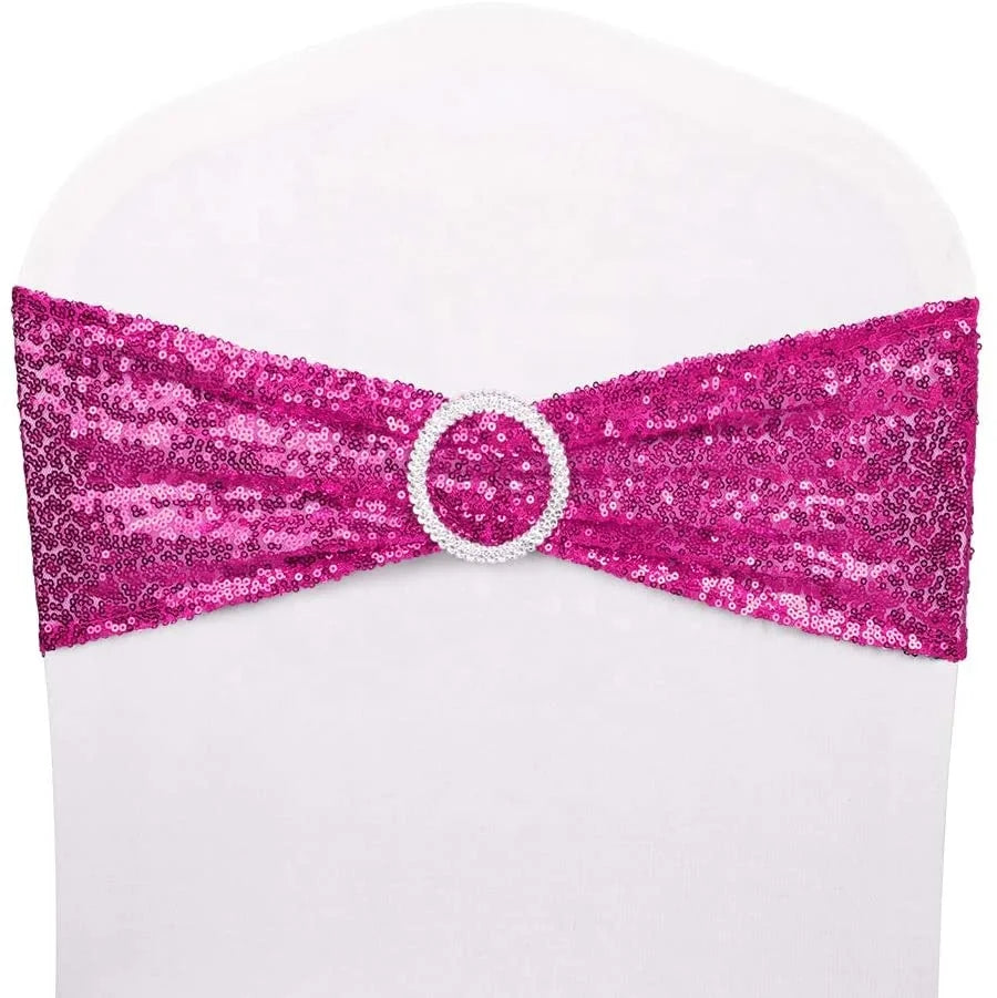 Customized Large Party Pink Champagne Luxury Sequins Wedding Decorative Chair Cover Sash