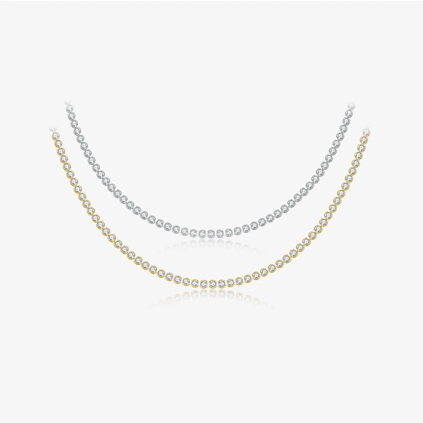 FUAMAY 925 Sterling Silver Gold Plated 2mm Stone Bezel Set Tennis Necklace for Woman 925 Graduated Tennis Necklace Bezel