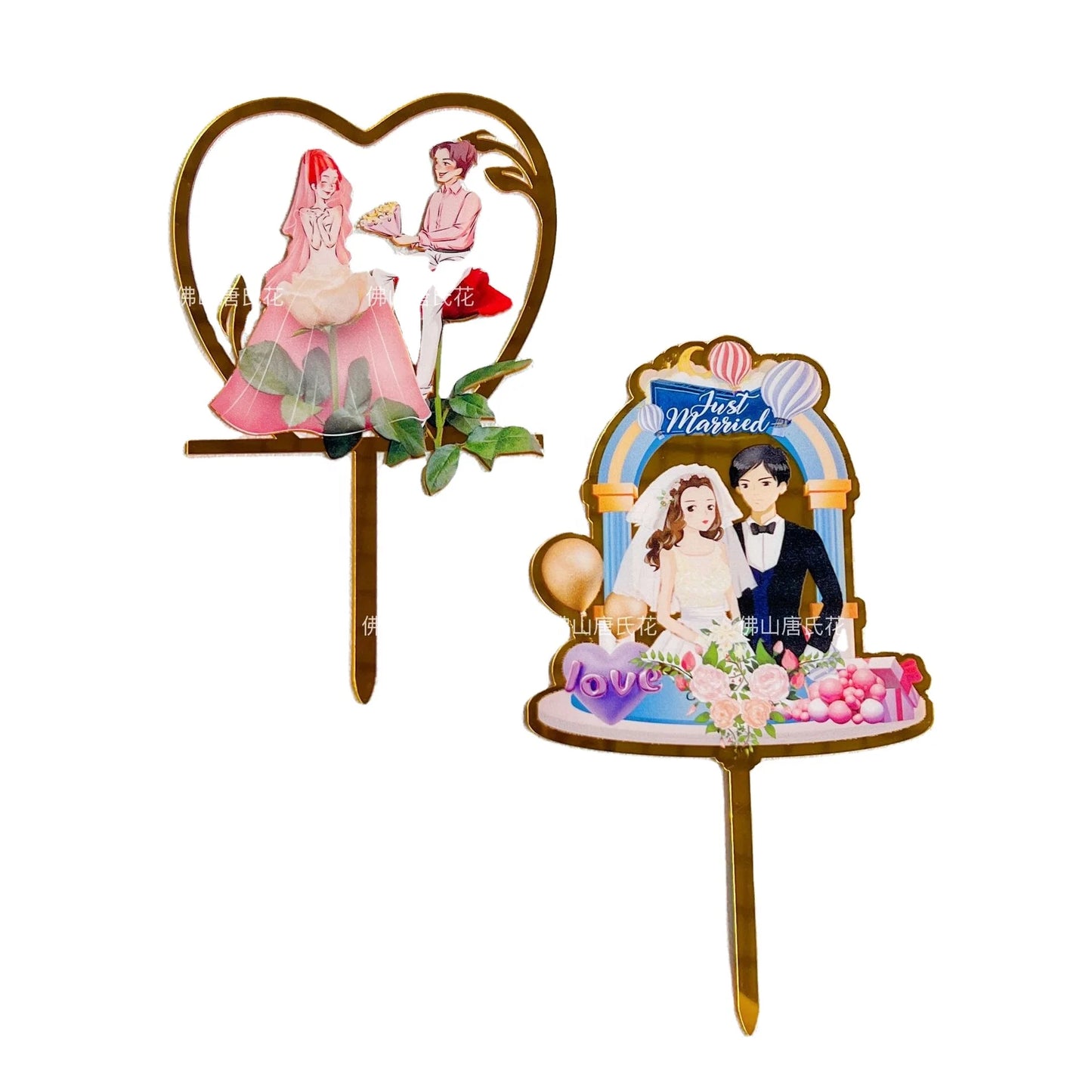 Cake Card Cake Decoration Custom Bride and Groom Wedding Supplies Party Wholesale Double Valentine's Day Acrylic White Ro