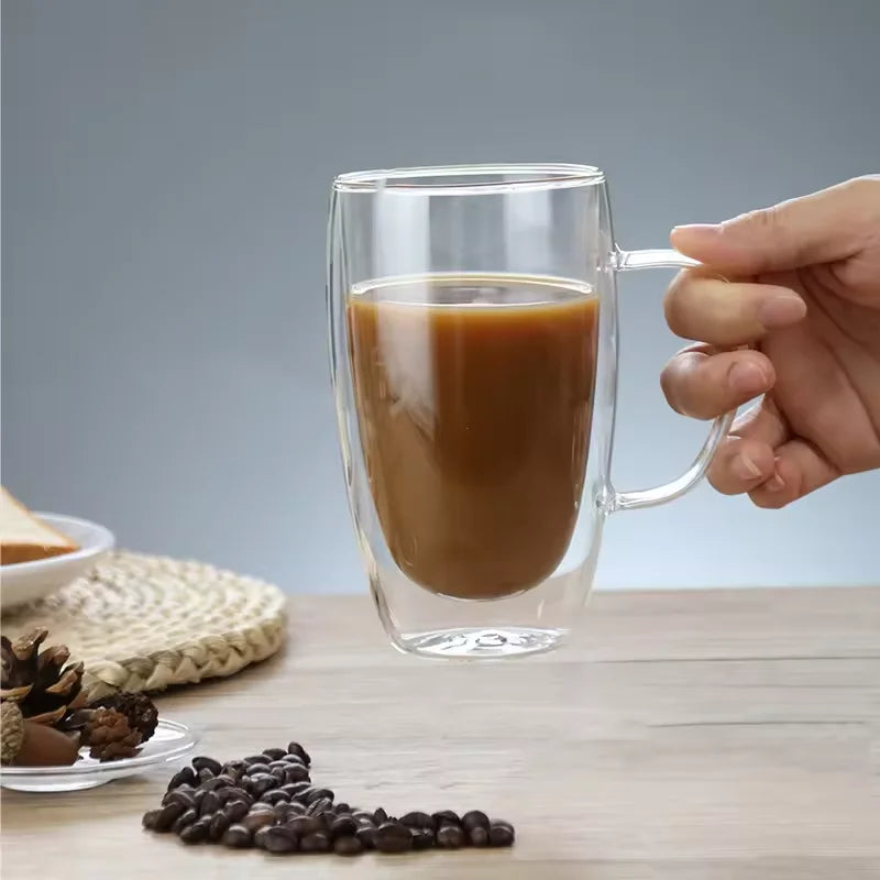 2024Clear Heat-resistant Borosilicate Glass Double-walled Glass Coffee Mug Mug with Handle
