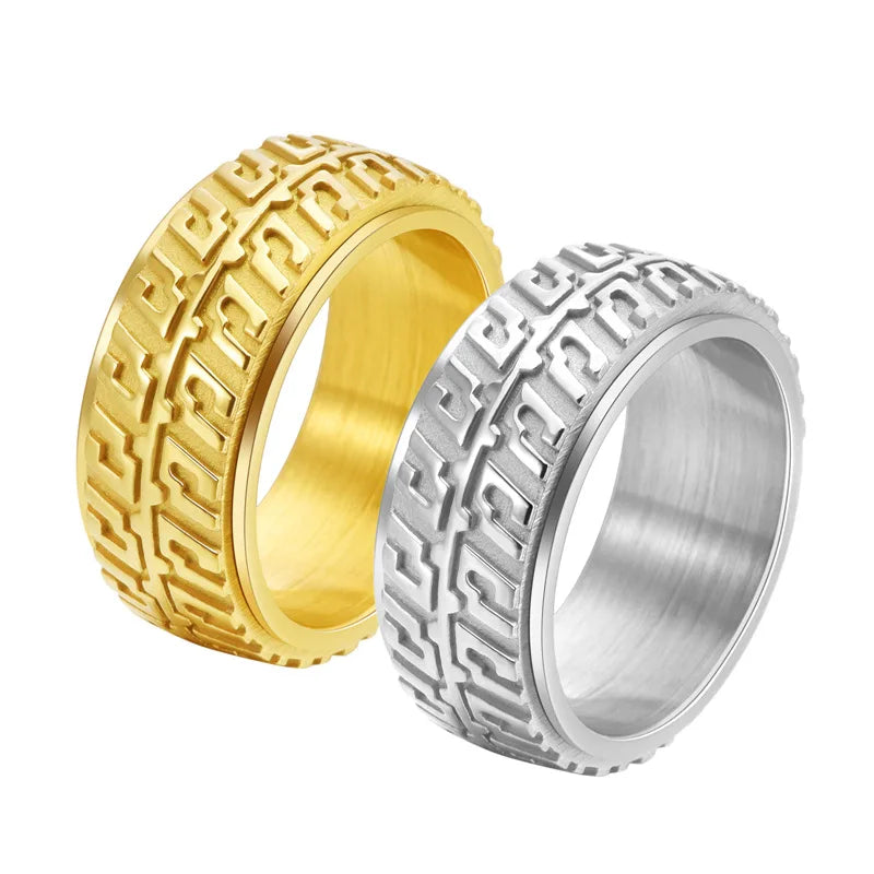 YK New Product Rotatable Car Tire Ring Titanium Steel Men's Punk Style Motorcycle Tire Mark Fashion Jewelry Rings Wholesale