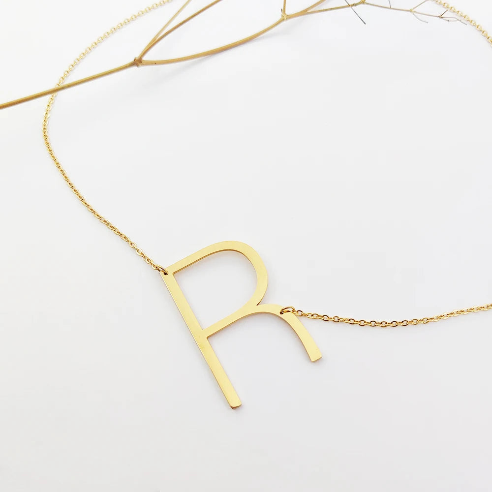 Simple Design 18K Gold Plated 26 Letter Necklace Thin Chain Initial Alphabet R Pendant Necklace  Jewelry Gifts
