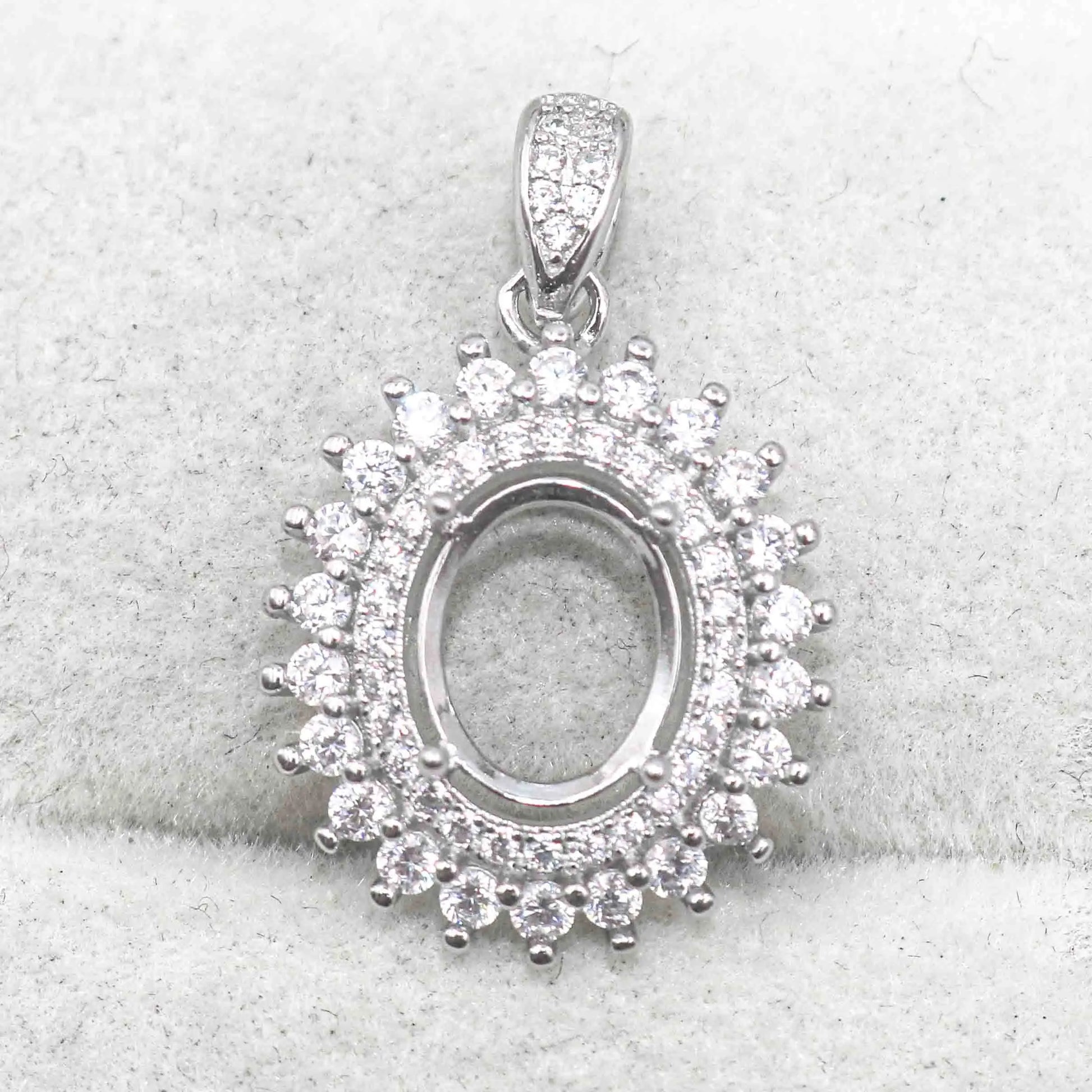 Sterling Silver 7*9mm Semi Mount Pendant Empty Frame Blank Support Setting S925 Base Holder Without Center Stone for DIY Inla