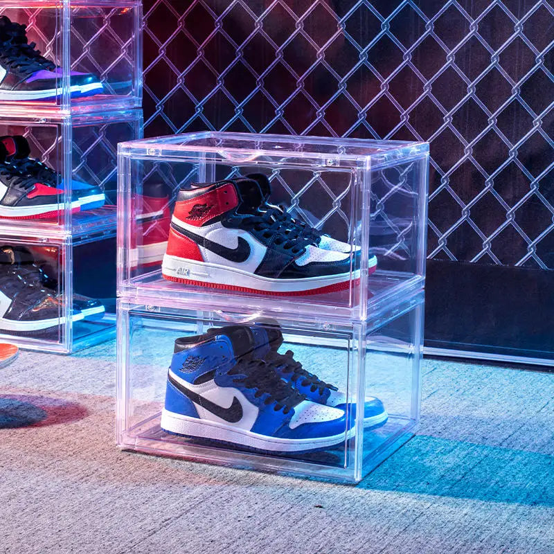 Custom Square Transparent Giant Plastic Eco-Friendly Organizer Case Fold-Magnetic Side Open Clear Sneaker Display Shoe Storag
