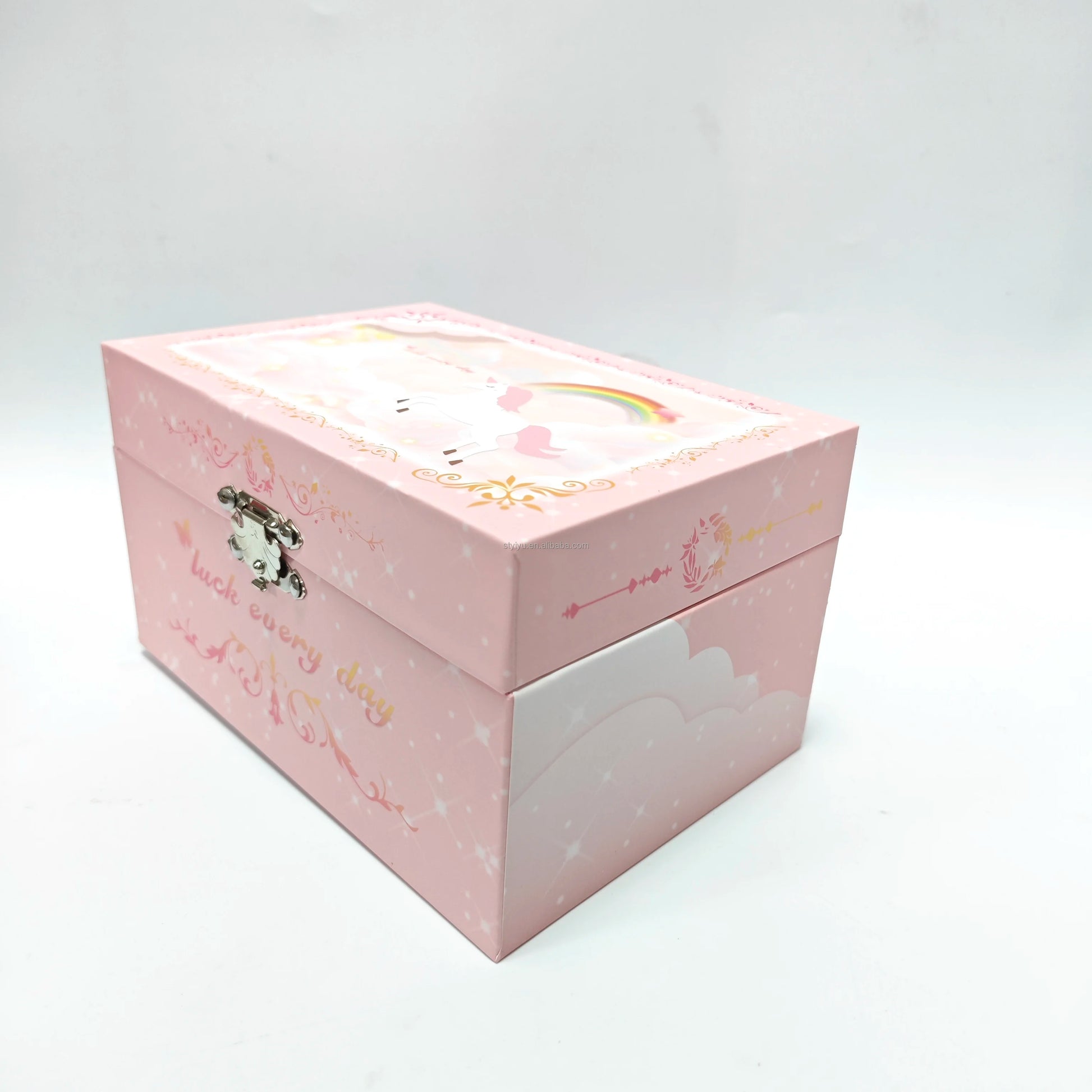 Wholesale Rigid Custom Stamping Pink Music Boxes with Recycled Materials UV Coating & Gold Foil for Christmas Eve Gift