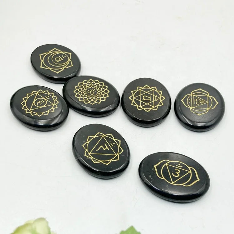 Factory Price Wholesale Natural Russian Shungite Healing Chakra Worry Stone Sets for EMF Protection