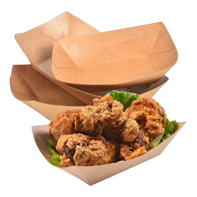 Disposable Kraft Paper Tray Take-Away Fried Chicken Chips Boat Tray Feature From Kraft Packaging