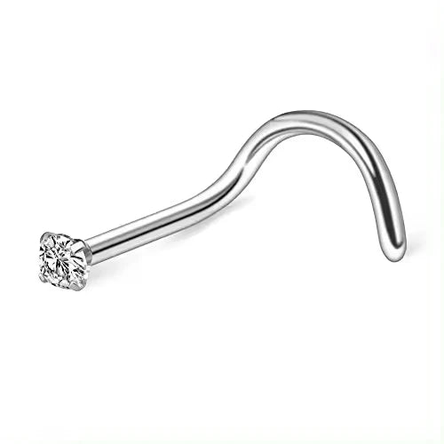 G23 ASTM F136 Titanium Piercing L & Fishhook Shape Nose Stud Zircon Inlay Labret Piercing Punk Style Body Piercing Jewelry